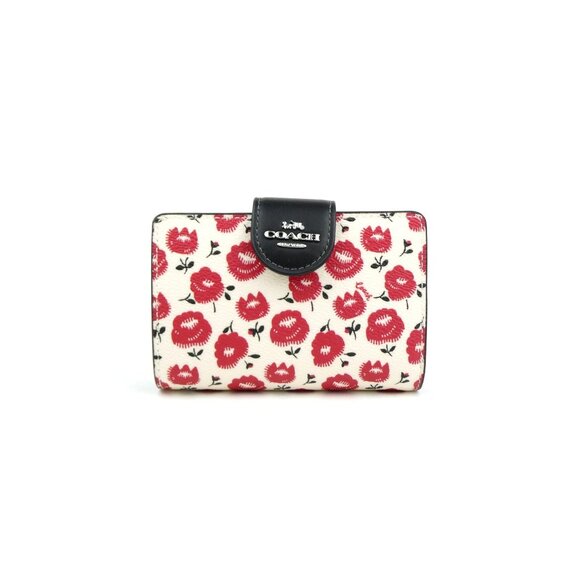 Coach Chalk Black Multi Floral Print Medium Corner Zip Wallet NWT CBO38 - Picture 1 of 5